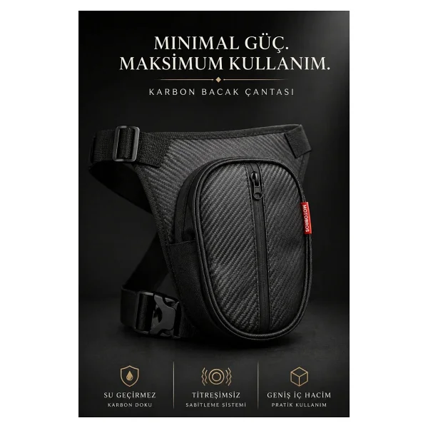 Motobros Karbon Desenli Deri Motosiklet Bacak Çantası 3 Gözlü (Su Geçirmez) - Görsel 6