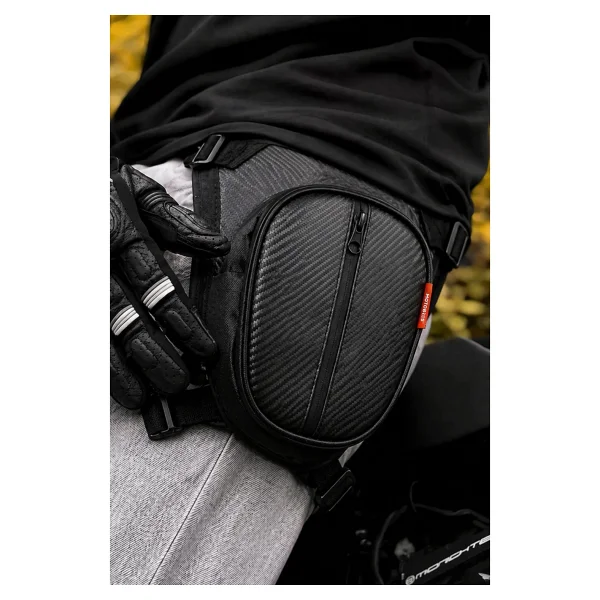 Motobros Karbon Desenli Deri Motosiklet Bacak Çantası 3 Gözlü (Su Geçirmez) - Görsel 7