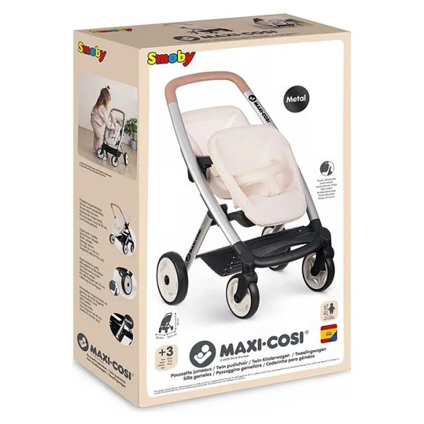 Smoby Maxi-Cosi Quinny Oyuncak İkiz Bebek Arabası - Bej - Görsel 2