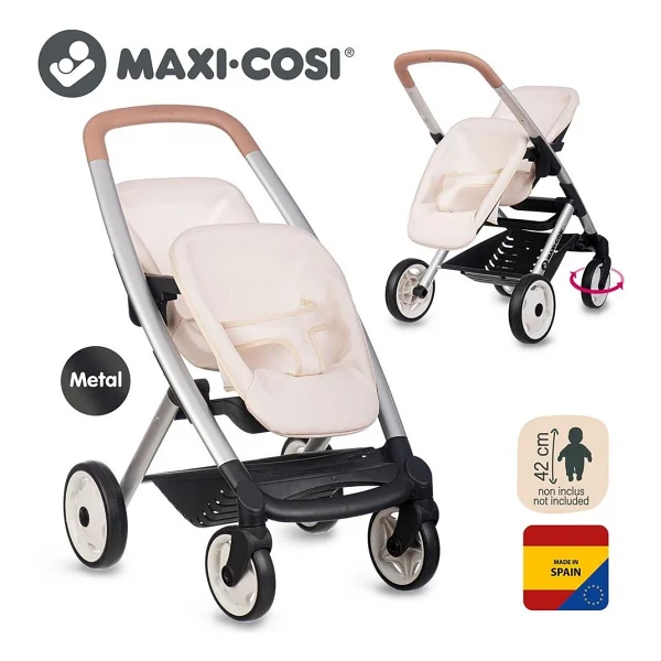 Smoby Maxi-Cosi Quinny Oyuncak İkiz Bebek Arabası - Bej - Görsel 5