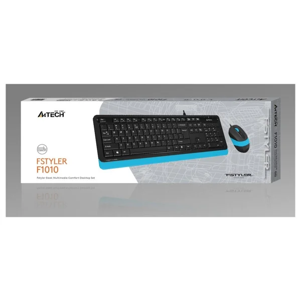 A4 Tech F1010 Siyah-Mavi Kablolu Klavye Mouse Seti - Görsel 3