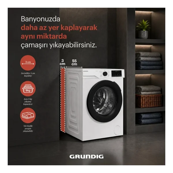 Grundig GNWM 91613 RS 9 kg 1000 Devir Çamaşır Makinesi - Görsel 5