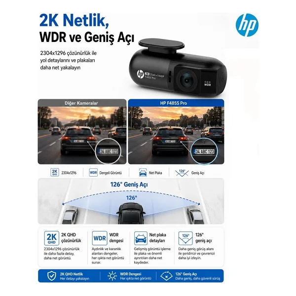HP F485S Pro 2K Araç Kamerası - Görsel 2