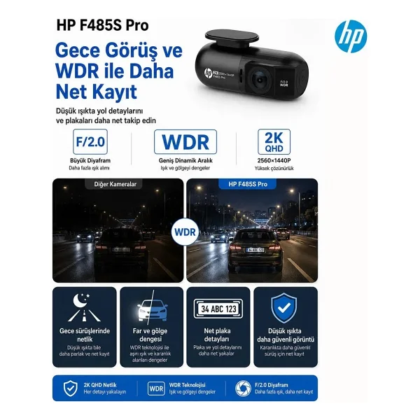HP F485S Pro 2K Araç Kamerası - Görsel 5