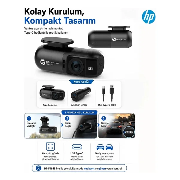 HP F485S Pro 2K Araç Kamerası - Görsel 7