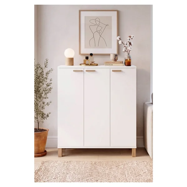 Yurudesign Oslo Ahşap Ayaklı 10 Raflı 3 Kapaklı Çok Amaçlı Dolap Ayakkabılık Dresuar 20 Çift Ayakkabı Beyaz Ol11-W - Görsel 2