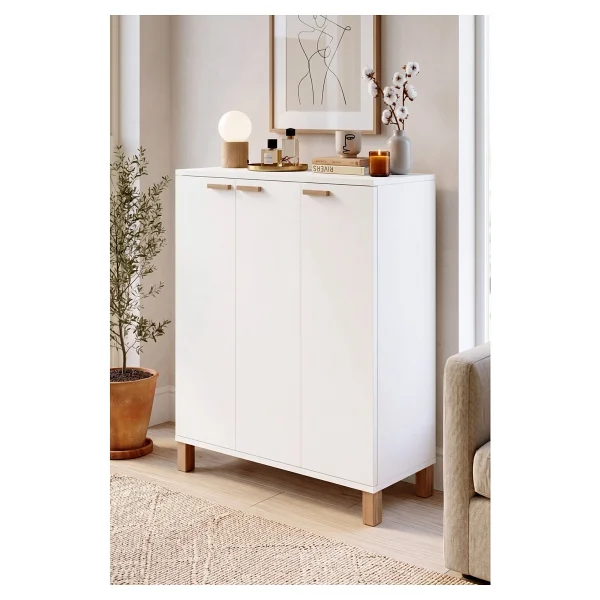 Yurudesign Oslo Ahşap Ayaklı 10 Raflı 3 Kapaklı Çok Amaçlı Dolap Ayakkabılık Dresuar 20 Çift Ayakkabı Beyaz Ol11-W - Görsel 3
