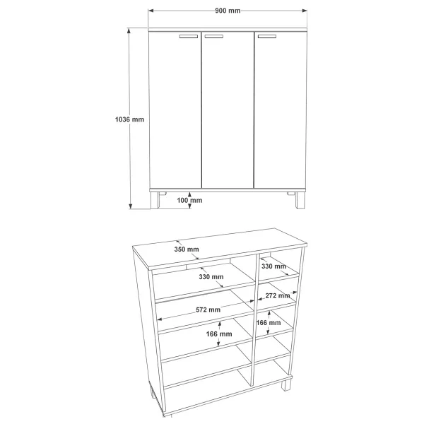 Yurudesign Oslo Ahşap Ayaklı 10 Raflı 3 Kapaklı Çok Amaçlı Dolap Ayakkabılık Dresuar 20 Çift Ayakkabı Beyaz Ol11-W - Görsel 4