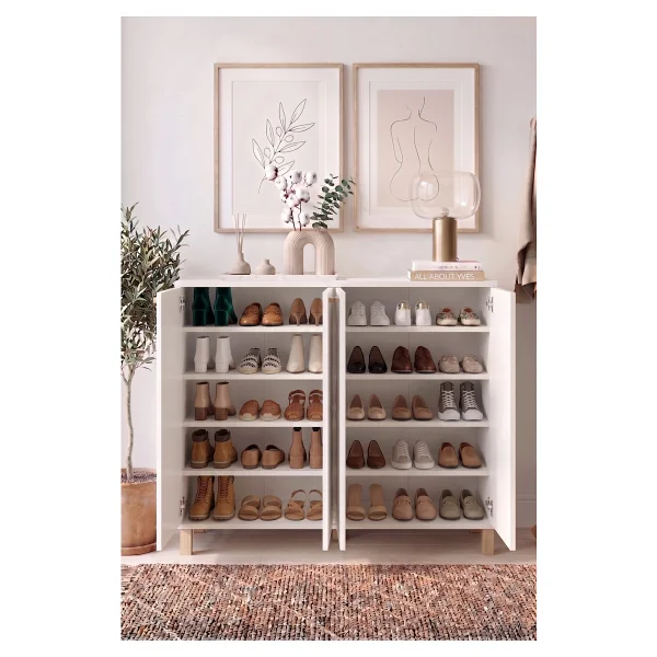 Yurudesign Oslo Ahşap Ayaklı 10 Raflı 4 Kapaklı Çok Amaçlı Dolap Büyük Ayakkabılık Dresuar 30 Çift Ayakkabı Beyaz Ol10-W - Görsel 6