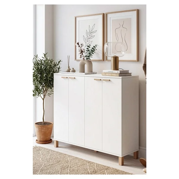 Yurudesign Oslo Ahşap Ayaklı 10 Raflı 4 Kapaklı Çok Amaçlı Dolap Büyük Ayakkabılık Dresuar 30 Çift Ayakkabı Beyaz Ol10-W - Görsel 2