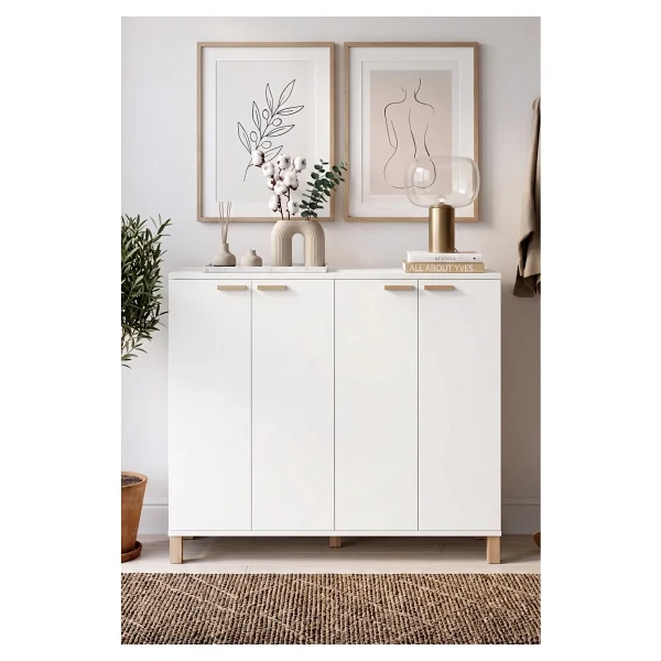 Yurudesign Oslo Ahşap Ayaklı 10 Raflı 4 Kapaklı Çok Amaçlı Dolap Büyük Ayakkabılık Dresuar 30 Çift Ayakkabı Beyaz Ol10-W - Görsel 3