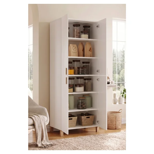 Yurudesign Oslo 4 Kapaklı Ahşap Ayaklı Geniş Çok Amaçlı Dolap Ayakkabılık Mutfak Kiler Banyo Erzak Dolabı Beyaz Ol2-W - Görsel 2