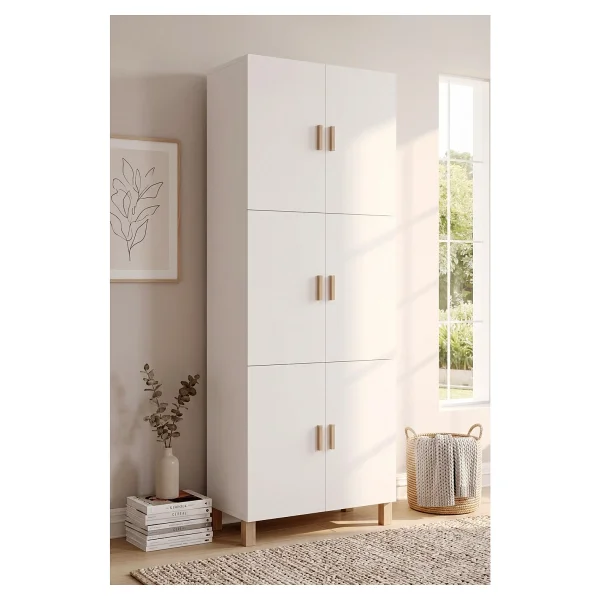 Yurudesign Oslo 6 Kapaklı Ahşap Ayaklı Çok Amaçlı Dolap Ayakkabılık Mutfak Kiler Banyo Erzak Dolabı Beyaz Ol1-W - Görsel 2