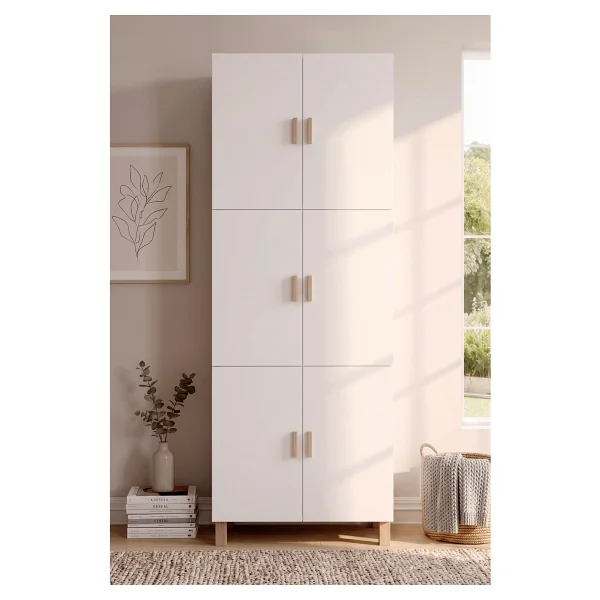 Yurudesign Oslo 6 Kapaklı Ahşap Ayaklı Çok Amaçlı Dolap Ayakkabılık Mutfak Kiler Banyo Erzak Dolabı Beyaz Ol1-W - Görsel 3