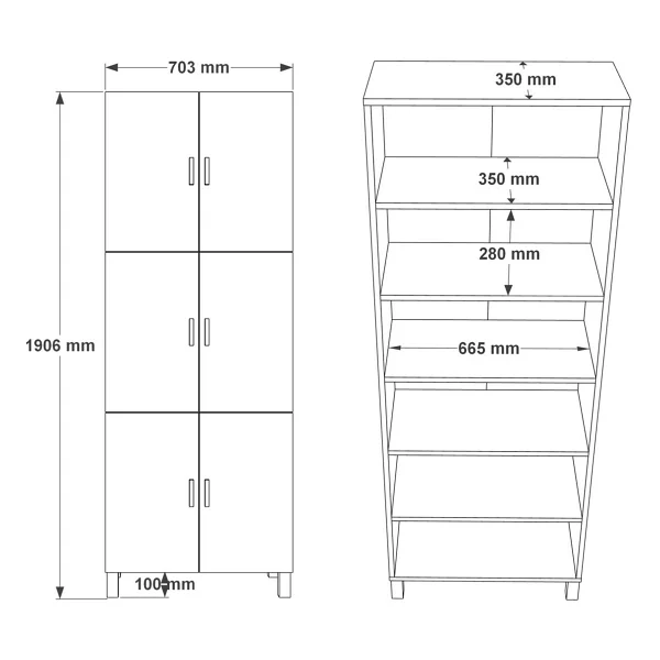 Yurudesign Oslo 6 Kapaklı Ahşap Ayaklı Çok Amaçlı Dolap Ayakkabılık Mutfak Kiler Banyo Erzak Dolabı Beyaz Ol1-W - Görsel 4