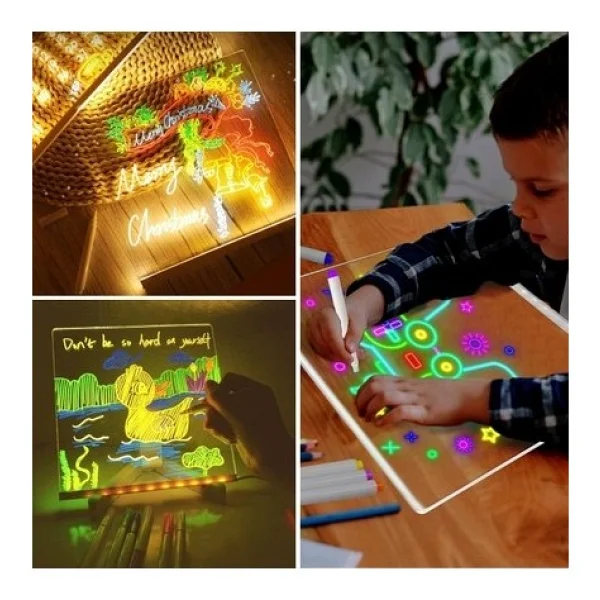 Bakgelal LED Işıklı Yazı Ve Çizim Panosu, Silinebilir Fosforlu Kalemli, Işıklı Not Tahtası, Led'li Çocuk Çizim Panosu, Işıklı Mesaj Tahtası, Led'li Çizim Panosu - 20x20 Cm - Görsel 7