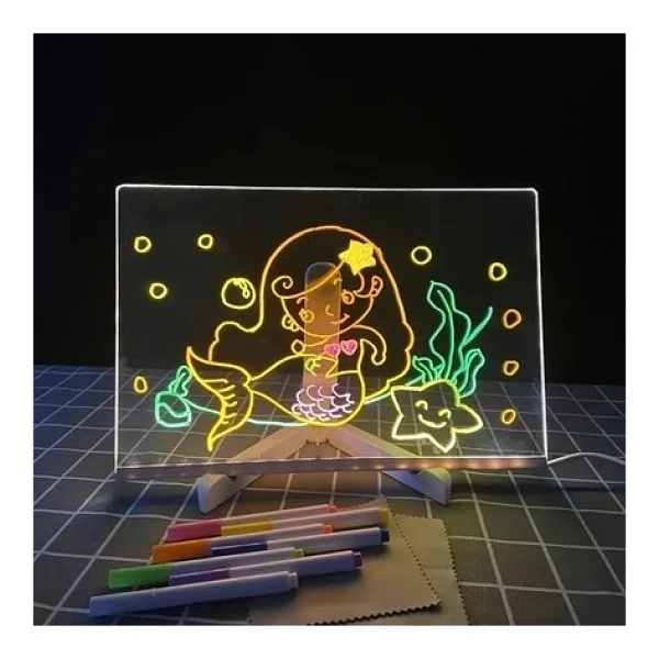 Bakgelal LED Işıklı Yazı Ve Çizim Panosu, Silinebilir Fosforlu Kalemli, Işıklı Not Tahtası, Led'li Çocuk Çizim Panosu, Işıklı Mesaj Tahtası, Led'li Çizim Panosu - 20x20 Cm - Görsel 8