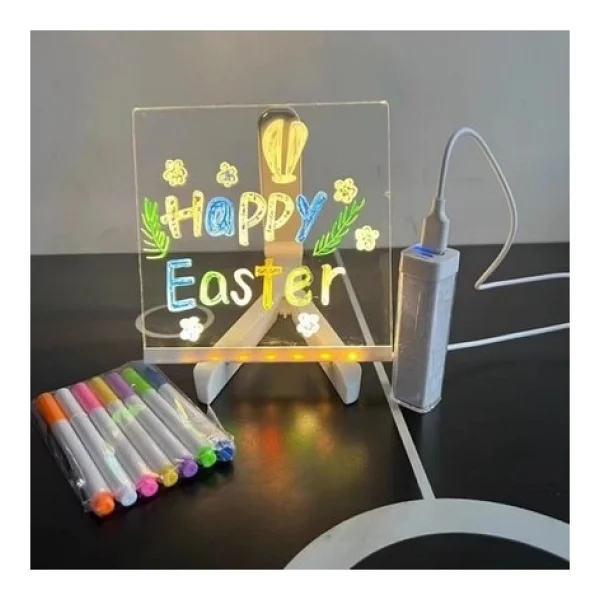 Bakgelal LED Işıklı Yazı Ve Çizim Panosu, Silinebilir Fosforlu Kalemli, Işıklı Not Tahtası, Led'li Çocuk Çizim Panosu, Işıklı Mesaj Tahtası, Led'li Çizim Panosu - 20x20 Cm - Görsel 9