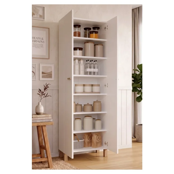Yurudesign Oslo 2 Kapaklı Ahşap Ayaklı Çok Amaçlı Dolap Mutfak Kiler Erzak Banyo Dolabı Ayakkabılık Beyaz Ol6-W - Görsel 6