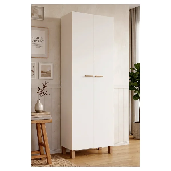 Yurudesign Oslo 2 Kapaklı Ahşap Ayaklı Çok Amaçlı Dolap Mutfak Kiler Erzak Banyo Dolabı Ayakkabılık Beyaz Ol6-W - Görsel 2