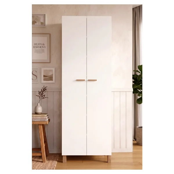 Yurudesign Oslo 2 Kapaklı Ahşap Ayaklı Çok Amaçlı Dolap Mutfak Kiler Erzak Banyo Dolabı Ayakkabılık Beyaz Ol6-W - Görsel 3