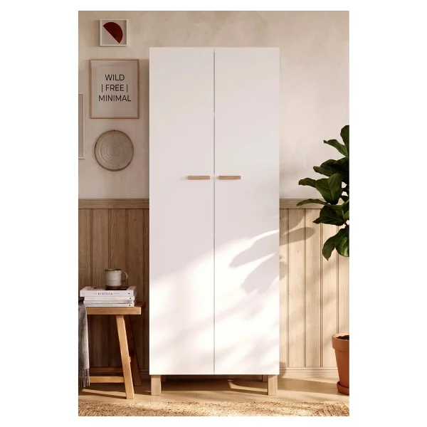 Yurudesign Oslo 2 Kapaklı Ahşap Ayaklı Çok Amaçlı Dolap Mutfak Kiler Erzak Banyo Düzenleyici Ayakkabılık Beyaz Ol7-W - Görsel 3