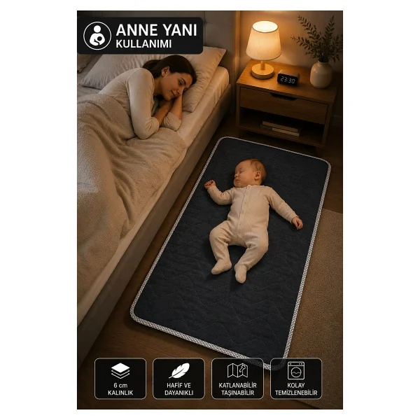Beyaz Fitilli Koyu Antrasit Gri Taşınabilir Katlanır Yatak Karavan Kamp Yatağı Anne Yanı Yer Yatağı - 90 X 190 Cm - Görsel 8