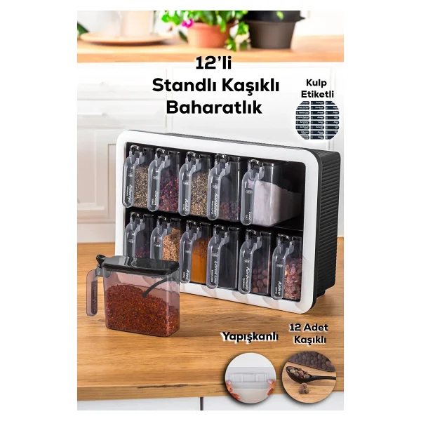 Porsima Simple Random 1165 Siyah 12'li Baharat Takımı - Görsel 2