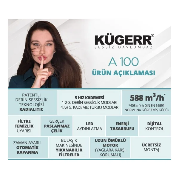 Kügerr A100 60 Cm Sürgülü Aspiratör - Görsel 2