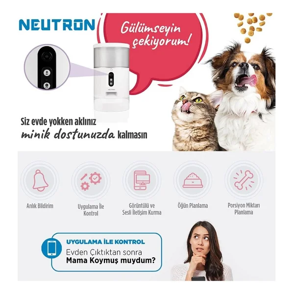 Neutron Kameralı Ve Sesli Akıllı Mama Kabı Wi-Fi Destekli - Smart Pet Feeder - App İle Kontrol - Çok Renkli - Görsel 2