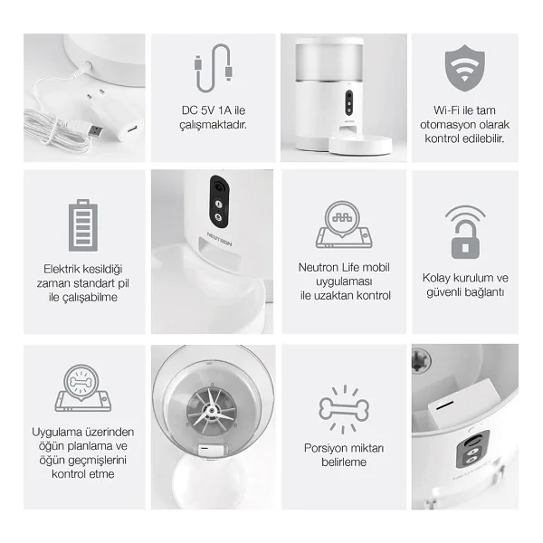 Neutron Kameralı Ve Sesli Akıllı Mama Kabı Wi-Fi Destekli - Smart Pet Feeder - App İle Kontrol - Çok Renkli - Görsel 3