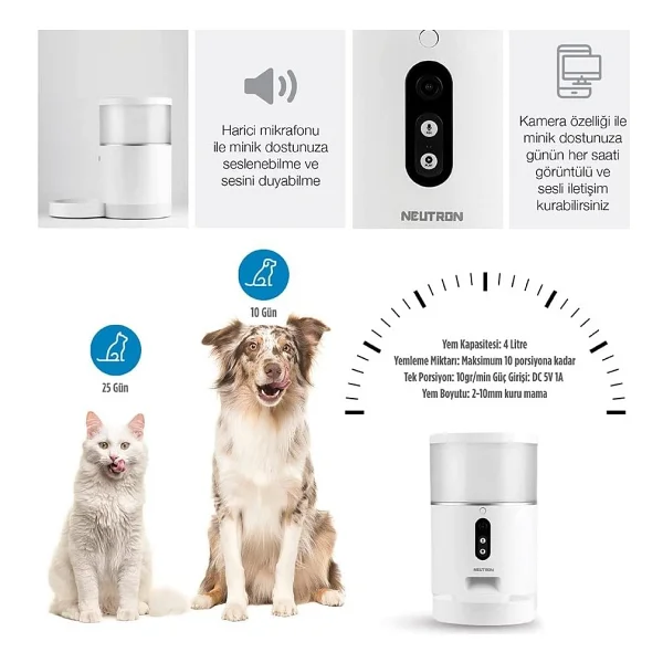 Neutron Kameralı Ve Sesli Akıllı Mama Kabı Wi-Fi Destekli - Smart Pet Feeder - App İle Kontrol - Çok Renkli - Görsel 4