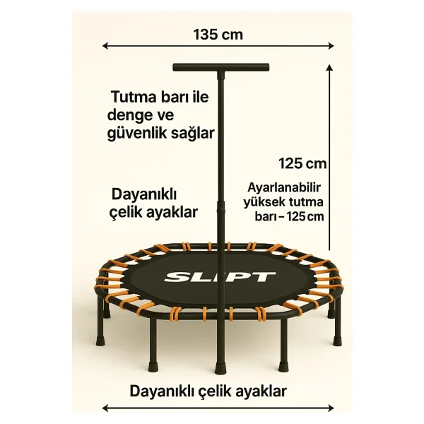 135 Cm Altıgen Step Trambolin Siyah - Turuncu Cks-65 - Görsel 3