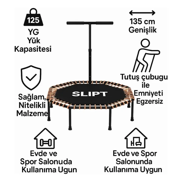 135 Cm Altıgen Step Trambolin Siyah - Turuncu Cks-65 - Görsel 4