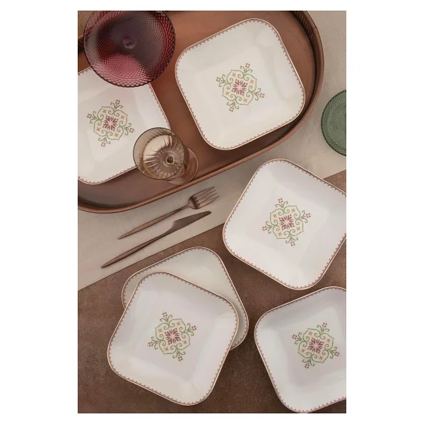Kütahya Porselen Bone Minas Goblen 20 Cm 6'lı Yemek Tabağı - Görsel 3