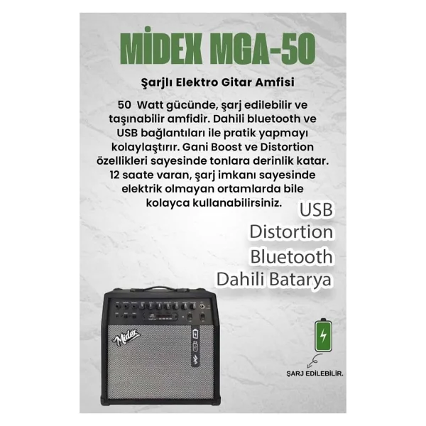 Midex Mga-50usb-BT 50 W USB Bluetooth Elektro Gitar Amfisi - Görsel 2