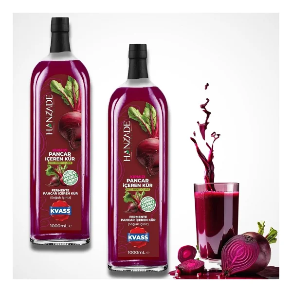 Hanzade Bitkisel Pancar Kvass Fermente Kırmızı Pancar Içeren Kür 1 Litre x 2 Adet Cam Şişe - Çok Renkli - Görsel 6