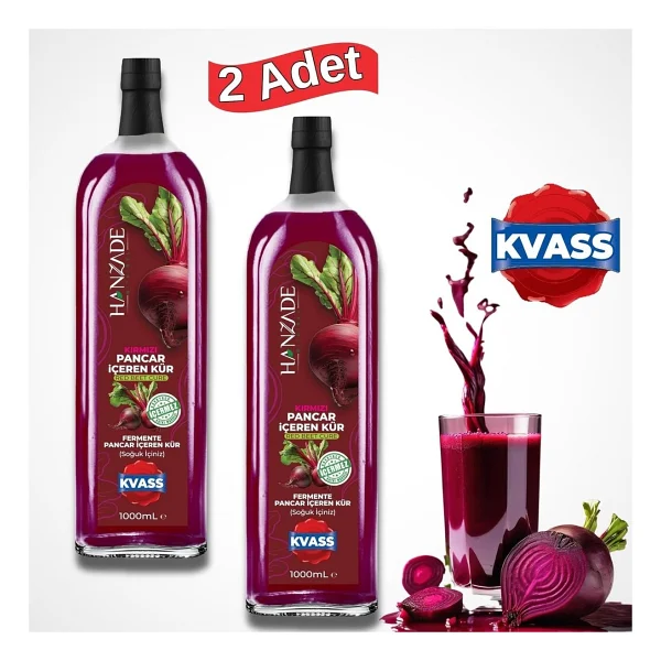 Hanzade Bitkisel Pancar Kvass Fermente Kırmızı Pancar Içeren Kür 1 Litre x 2 Adet Cam Şişe - Çok Renkli - Görsel 2