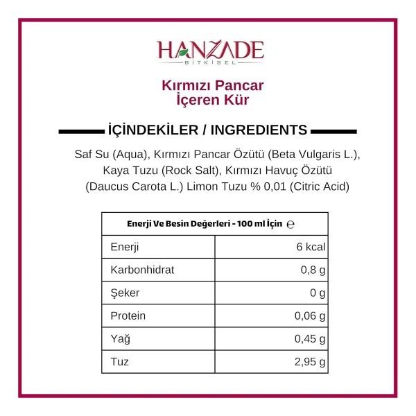 Hanzade Bitkisel Pancar Kvass Fermente Kırmızı Pancar Içeren Kür 1 Litre x 2 Adet Cam Şişe - Çok Renkli - Görsel 5