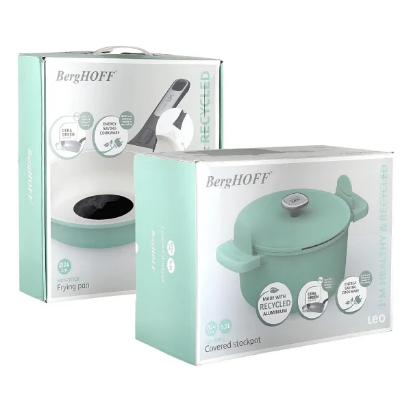 Berghoff Leo Phantom Forest Green 24 cm Kızartma Tavası ve Kapaklı Derin Tencere