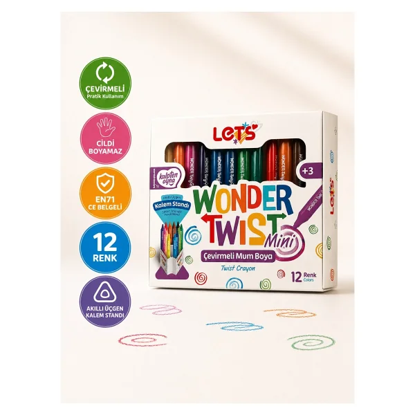 Lets 12 Renk Wonder Twist Mini Çevirmeli Mum Boya - Görsel 3