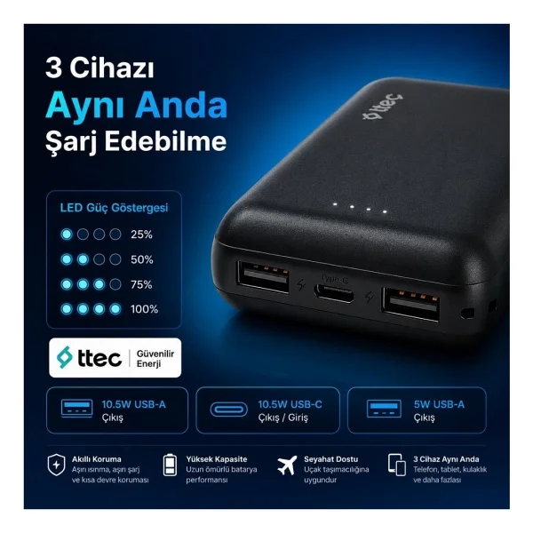 Ttec Recharger 2bb263s 10000 mAh Hızlı Şarj Powerbank - Görsel 5