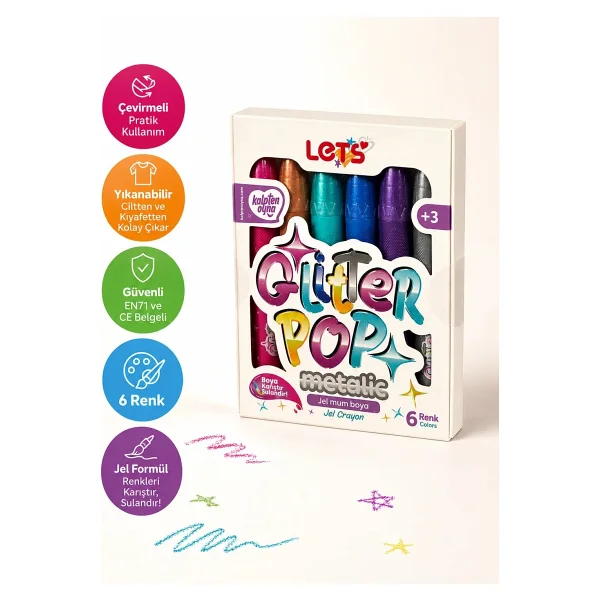 Let's Let's Glitterpop Metalik Jel Mum Boya 6 Renk - Görsel 2