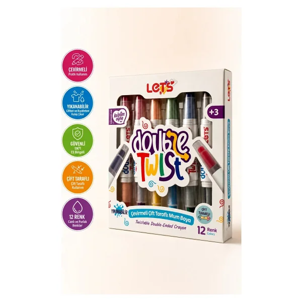 Let's Doubletwist Çift Taraflı Çevirmeli Mum Boya 12 Renk (6'lı) - Görsel 2
