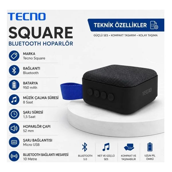 Tecno Square S1 Bluetooth Hoparlör - Görsel 2