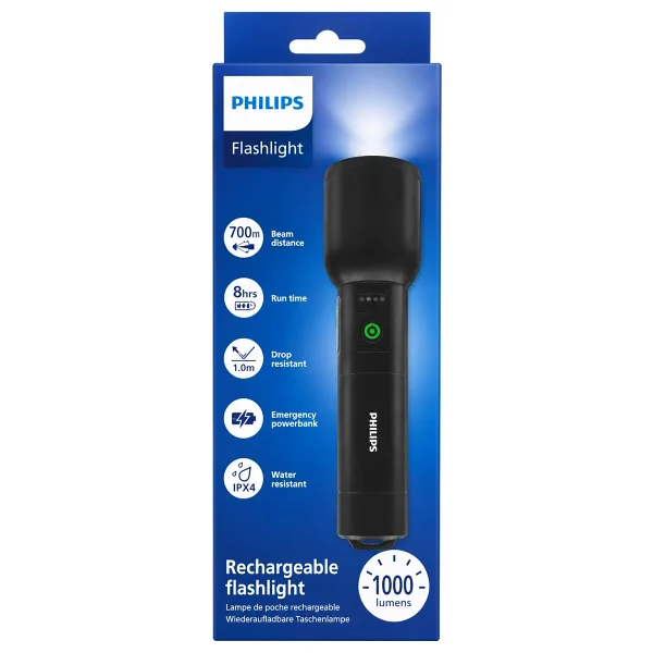 Philips Sfl7010r/62 Şarjlı LED El Feneri 1000 Lümen 700 Metre Işın Mesafesi 3000mah Powerbank Özellikli Ipx4 Suya Dayanıklı - Görsel 9