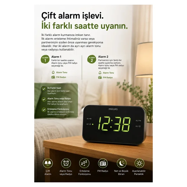 Philips Tar3306/12 Masaüstü Saatli Radyo - Görsel 2
