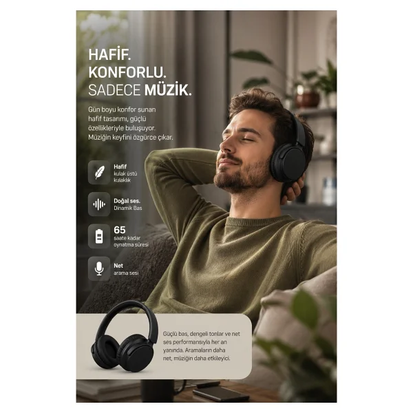 Philips Tah5209bk Siyah Kulak Üstü Bluetooth Kulaklık - Görsel 6