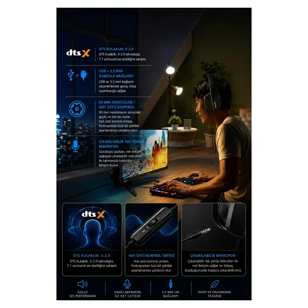 Philips Tag4106bk/00 7.1 Kablolu Mikrofonlu Oyuncu Kulaklığı - Görsel 4