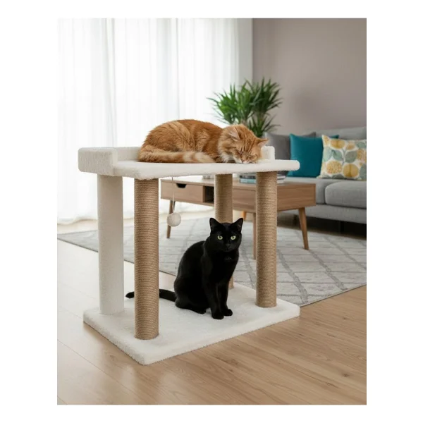 Reyo Pet Teraslı Yataklı Ponponlu Kedi Tırmalaması Beyaz - Görsel 2